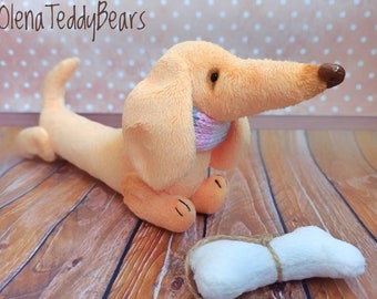 Handmade plush dog toy, dachshund toy, small soft dog, interior toy, stuffed animal dog