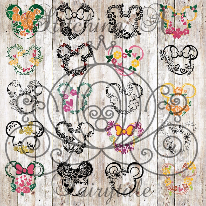 Download Disney Inspired Mickey Minnie Floral Flowers SVG PNG EPS dxf | Etsy