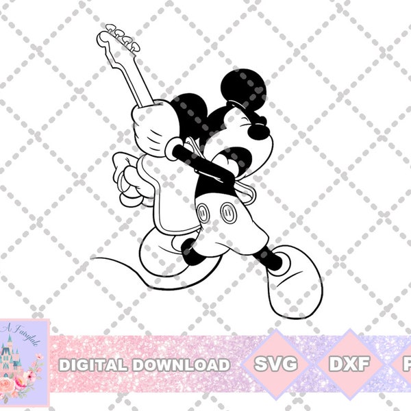 Mickey inspiriert Rockstar Gitarre SVG PNG DXF geschnitten Datei Shirt