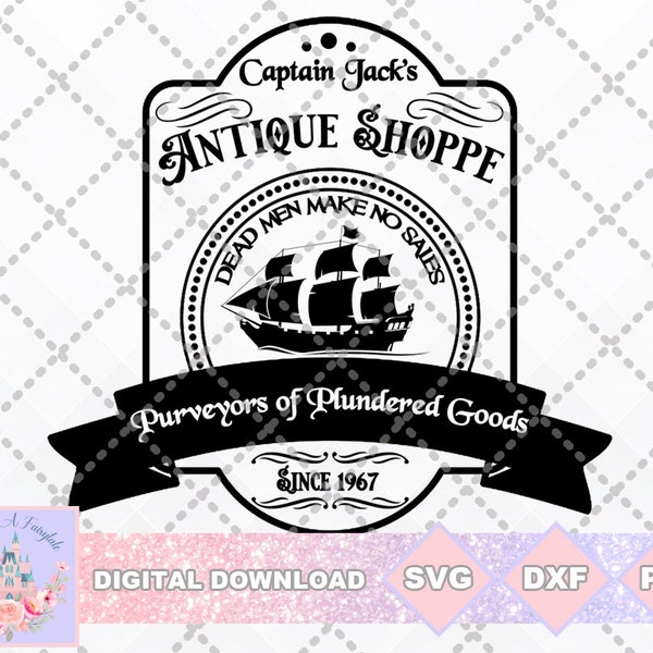 Pirates of the Caribbean Inspired Captain Jack's Antique Shop SVG PNG DXF Cut File Shirt