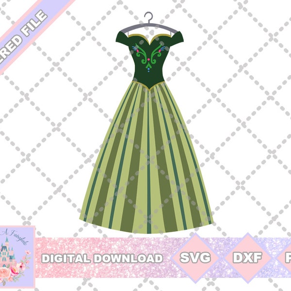 Princess Frozen Inspired Anna Coronation Dress SVG PNG DXF Cut File Shirt - Instant Download