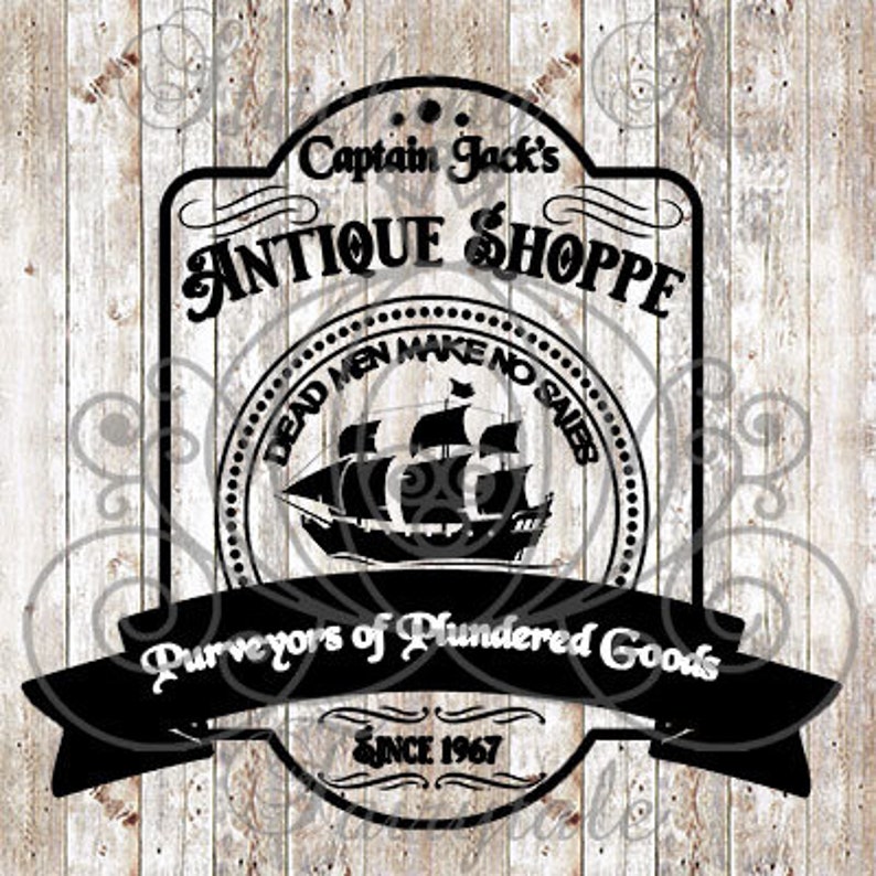 D i s n e y Pirates of the Caribbean Inspired Captain Jack's Antique Shop SVG PNG DXF Cut File Shirt 