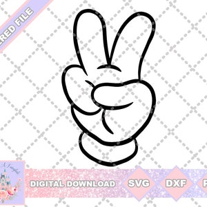 Camicia con file di taglio SVG PNG DXF con segno di pace della mano di Topolino