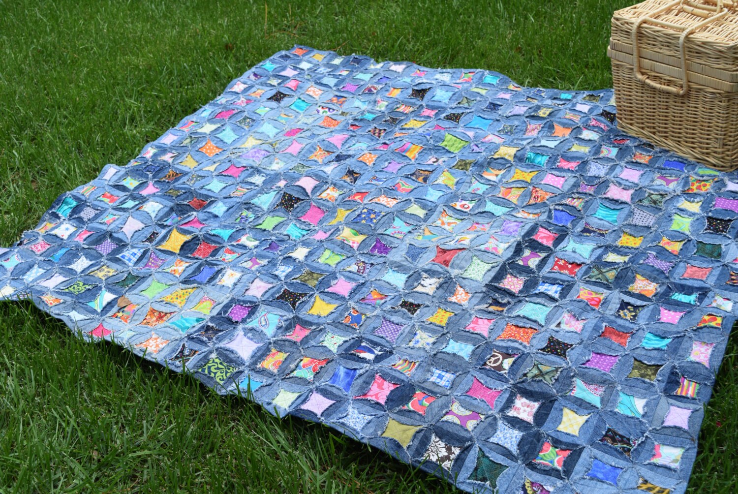 Upcycled Denim Recycled Blue Jeans Quilted Picnic Blanket Etsy