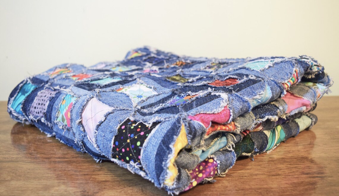 Upcycled Denim Recycled Blue Jeans Quilted Picnic Blanket Etsy