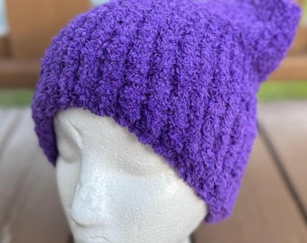 Knit Purple Supersoft Plush beanie, teenage size
