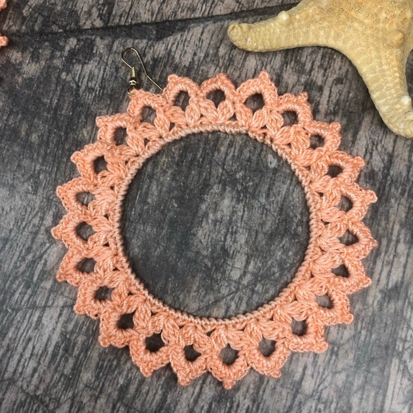 4. ONE Crochet Earrings Pattern,  Earring pattern, PDF File - Crochet openwork hoop earrings