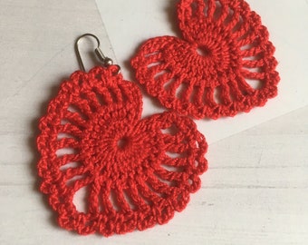 58. ONE Crochet Earrings Pattern, Crochet Earring Pattern, PDF File -Crochet openwork heart earrings, crochet pattern, crochet earrings