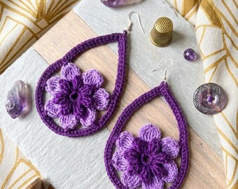 41. Amethyst Blüte gehäkelte Ohrringe - Digitale PDF-Muster