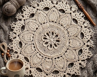 Delicate Cotton Crochet Doily, 16-Inch Floral Mandala Centerpiece, Vintage Style Table Topper