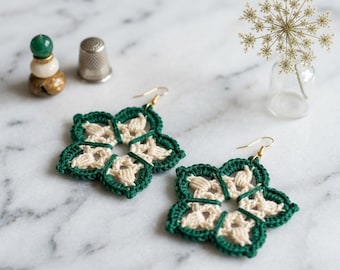 117. Intricate Flower Dangle Earrings: Advanced Crochet Pattern