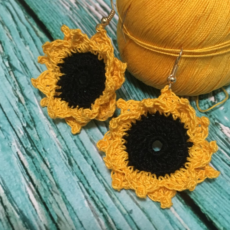 Crochet Earring Crochet Sunflower Earrings Craft Earrings Etsy