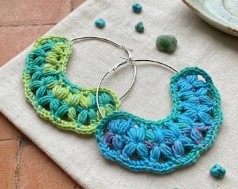 140. Handgemachte gehäkelte florale Creolen - Schmuck mit lebhaftem Muster, Instant Download PDF