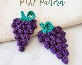 19. Crochet Earring Pattern PDF, Grape Jewelry Tutorial, Advanced Micro Crochet Pattern, DIY Fruit Earrings Instant Download
