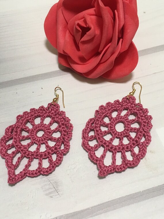 Gifts for her Crochet Handmade Dangle Earrings in Shades of Pinks