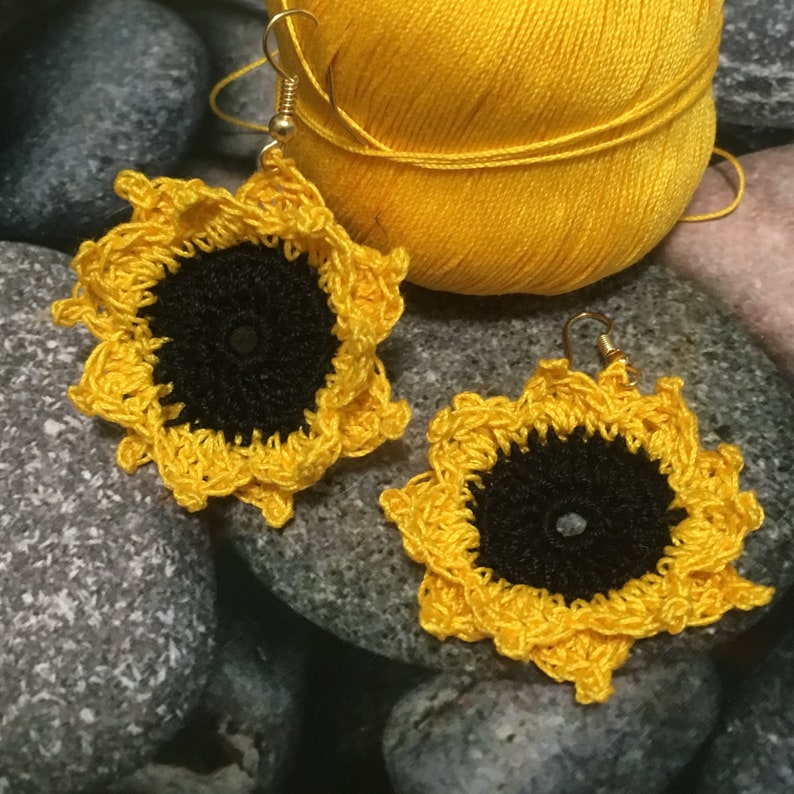 Crochet earring crochet sunflower earrings craft earrings Etsy