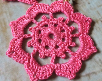 43. ONE Crochet Earrings Pattern, Crochet Earring Pattern, PDF File - Crochet pink flower - PDF, easy pattern for beginners, crochet earring