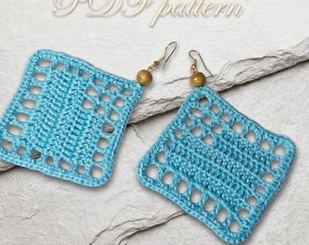 61. PDF Crochet Earrings Pattern, Micro Crochet Earring Tutorial for Beginners, Blue Filet Dangle Earrings, Instant Digital Download
