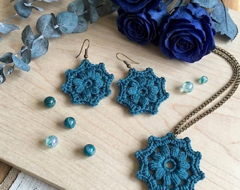 90. Woodland Mandala Earrings and pendant, DIY Crochet Jewelry Tutorial, PDF Instant Download