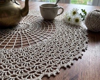 Hand Crocheted Doily 20 Inch, Cotton Lace Round Table Centerpiece, Farmhouse Boho Wedding Decor, Custom Colors Available