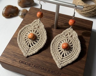 56. Crochet Leaf Earrings Pattern | DIY Bohemian Dangle Earring Tutorial | PDF Pattern for Beginners | Instant Digital Download