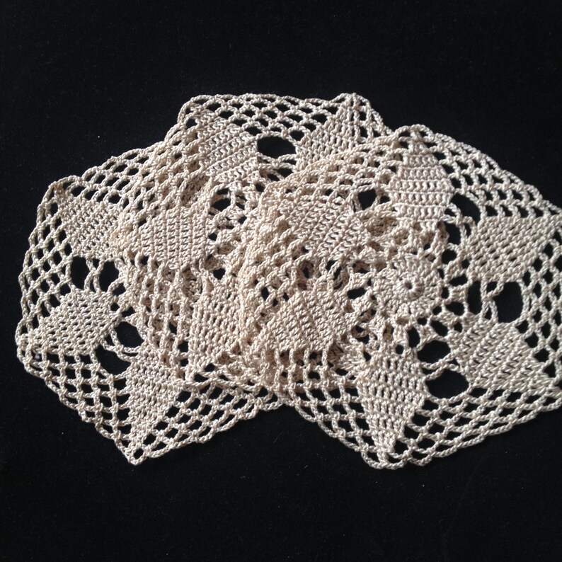 Set of 3 hand crochet small doily beige coaster gift for her kitchen table decoration square cup holder