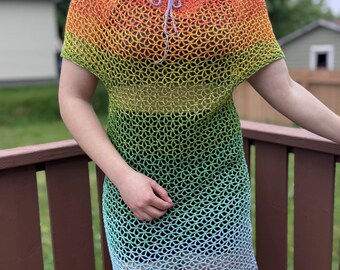 Rainbow Crochet Beach Dress Cover-Up