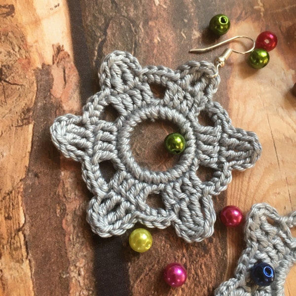 128. ONE Crochet Earrings Pattern, Crochet Earring Pattern, PDF File, pattern for beginners, snowflake crochet earrings PATTERN