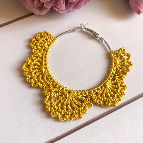 48. ONE Crochet Earrings Pattern,  PDF File - Crochet hoop lacy earrings