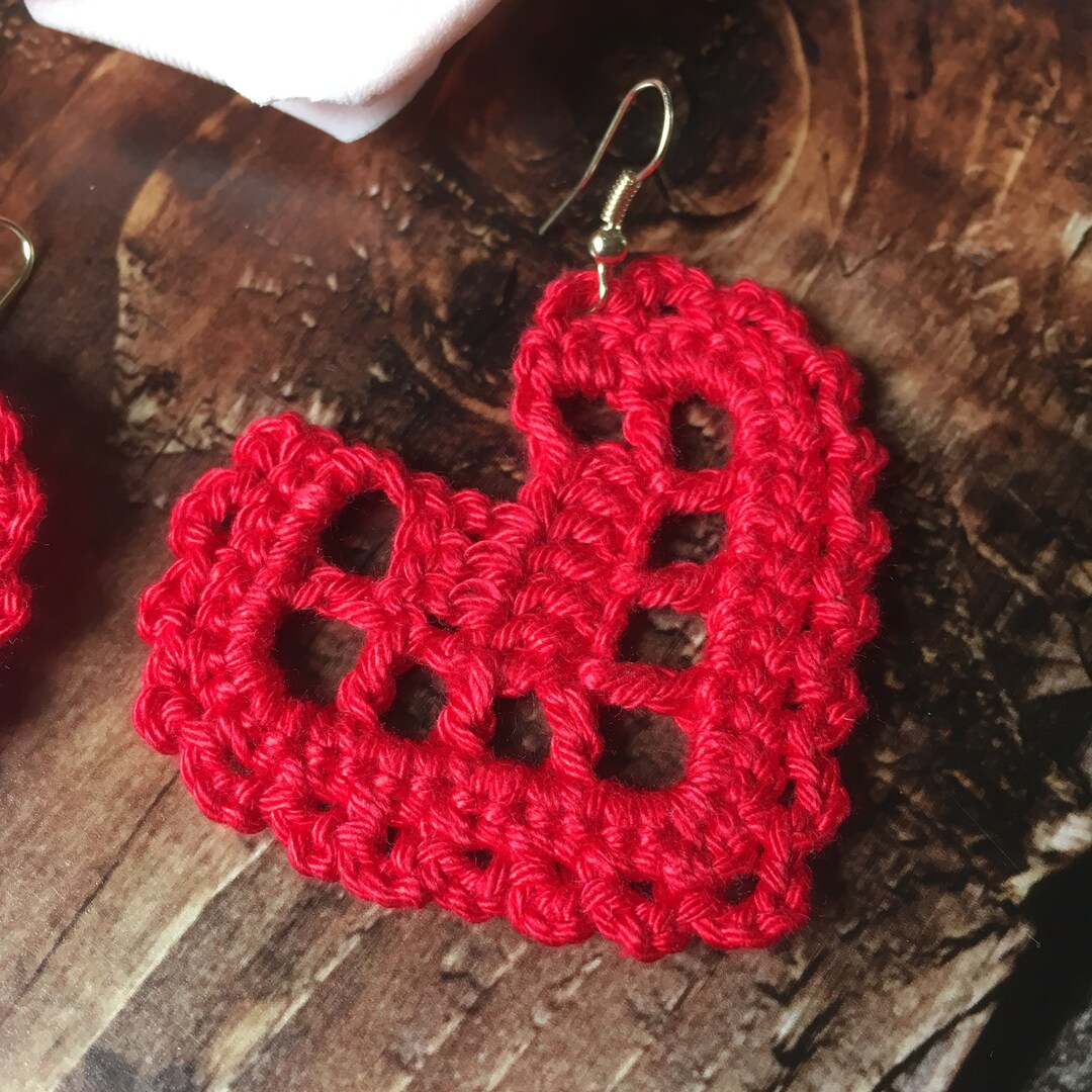 96. ONE Crochet Earrings Pattern, Earring Pattern, PDF File Crochet Heart Earrings Valentine