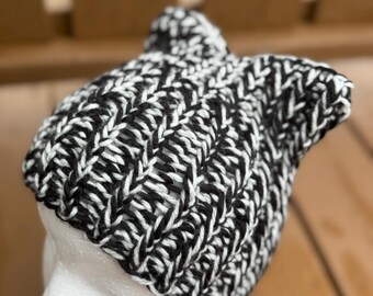 Knit cozy beanie "Salt and Pepper" in White and Black, Warm and Soft, sizes available