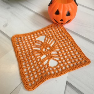 Halloween crochet coaster tutorial, Skull coaster pattern, written filet skull pattern, PDF file  for beginners