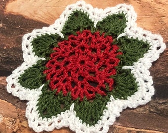 Crochet pattern of Christmas Coaster - Easy pattern, Crochet Coaster Tutorial