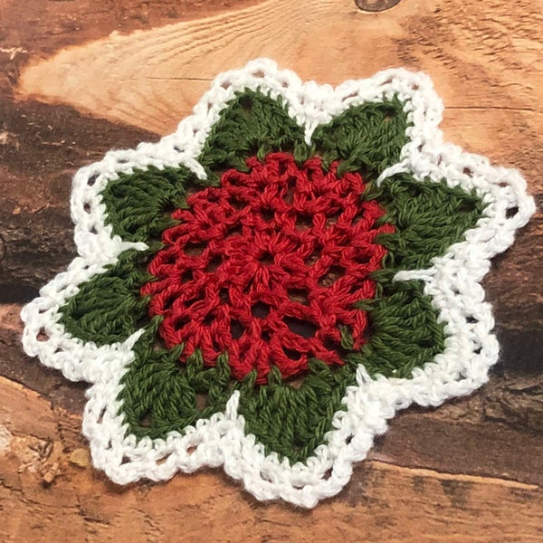 Crochet pattern of Christmas Coaster - Easy pattern, Crochet Coaster Tutorial