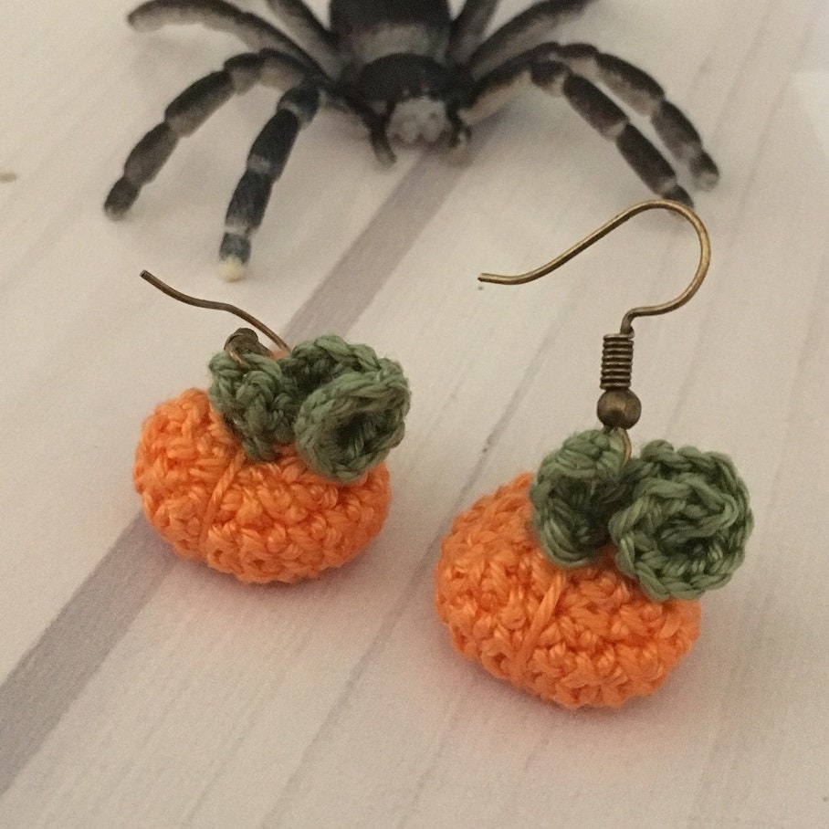 Pumpkin Crochet Earrings Pattern PDF File Crochet Halloween Etsy