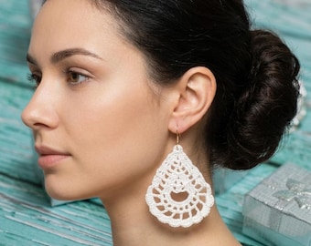 113. Crochet Earring Pattern PDF 113, Micro Crochet Wedding Earrings, Lace Teardrop Earring Motif, Advanced Crochet Pattern