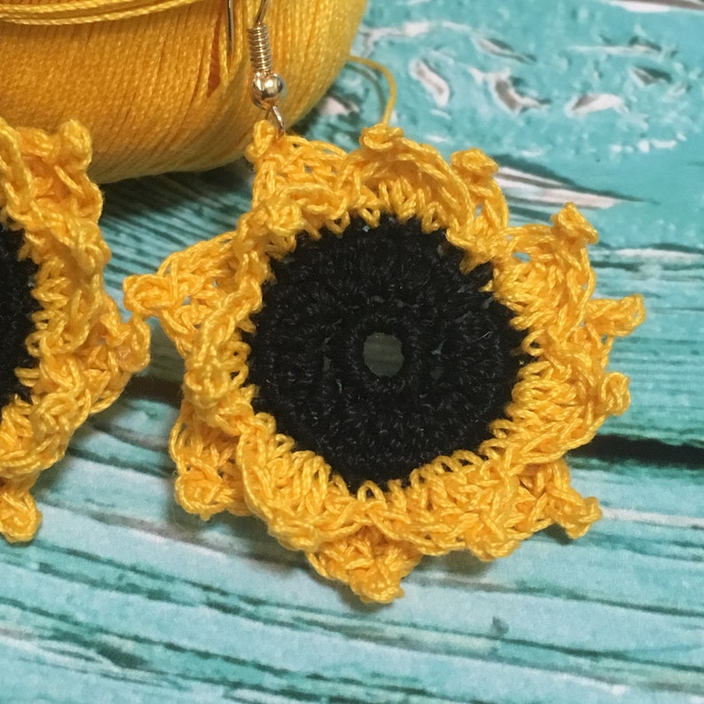 101. Crochet Sunflower Earrings Pattern, Micro Crochet Earring Pattern PDF, Beginner Crochet Jewelry Tutorial, Instant Digital Download image 2