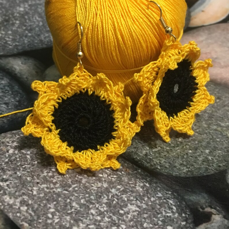 Crochet earring crochet sunflower earrings craft earrings Etsy
