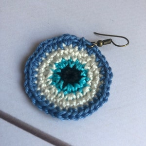 132. Crochet Evil Eye Earrings, Crochet Earring Pattern,  popular motif pattern, PDF PATTERN ONLY! Easy tutorial for beginners.