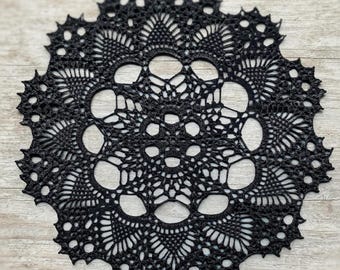 Handmade Gothic Skull Crochet Doily - 18" Black Lace Table Decor - Alternative Wedding Centerpiece, Halloween Table Runner