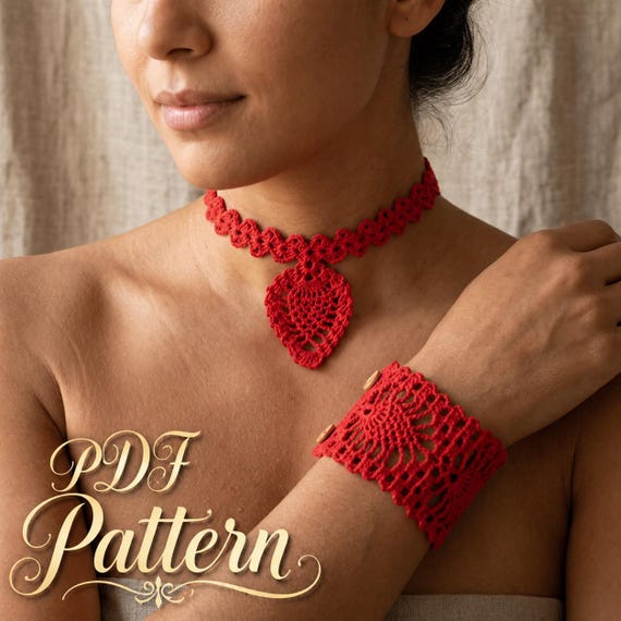 3. Crochet Bracelet+choker pattern, Crochet Earring pattern, PDF File - Crochet Beautiful Pineapple Bracelet and Choker - PDF file only!