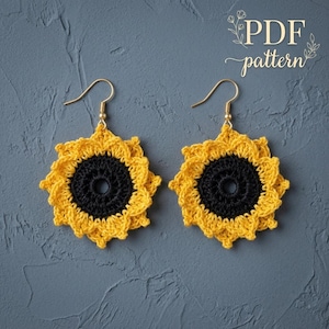 101. Crochet Sunflower Earrings Pattern, Micro Crochet Earring Pattern PDF, Beginner Crochet Jewelry Tutorial, Instant Digital Download image 1
