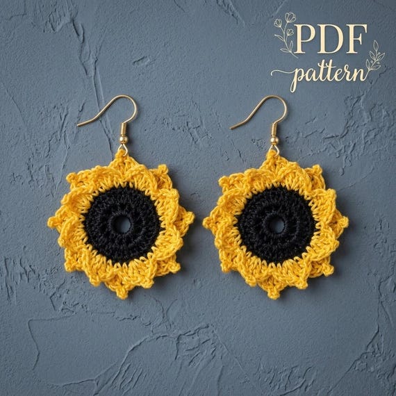 101. Crochet Sunflower Earrings Pattern, Micro Crochet Earring Pattern PDF, Beginner Crochet Jewelry Tutorial, Instant Digital Download