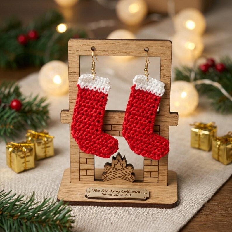 Digital Crochet Pattern: Christmas Stocking Earrings, Beginner-Friendly Festive Crochet Pattern image 1