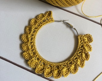 131. ONE Crochet Earrings Pattern,  Earring pattern, PDF File - Crochet floral hoop earrings - PDF, pattern for beginners