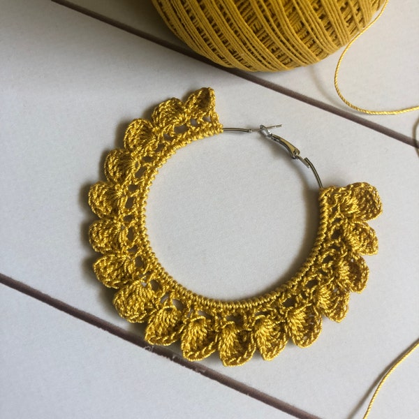 131. ONE Crochet Earrings Pattern,  Earring pattern, PDF File - Crochet floral hoop earrings - PDF, pattern for beginners