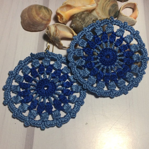 Royal blue and jeans crochet earrings dangle crochet Etsy