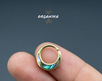 Septum Ring, Brass & Abalone, 1mm (18g), Nose Piercing, Septum Clicker  | Organika Tribal