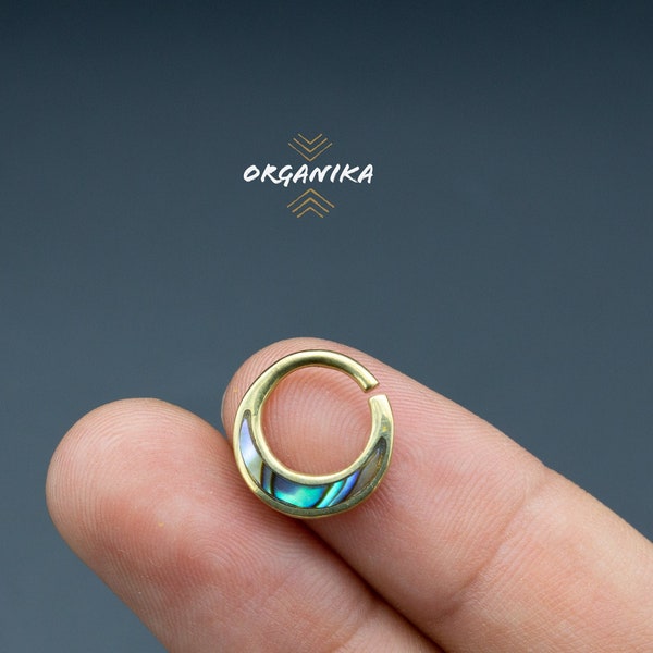 Septum Ring, Brass & Abalone, 1mm (18g), Nose Piercing, Septum Clicker  | Organika Tribal