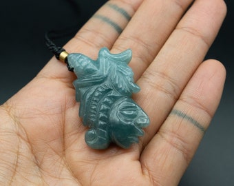 Blue Translucent Jadeite, Jade Necklace, Mayan Mask, Mayan face with a Jaguar, Guatemalan Jade (UNIQUE PIECE) | Organika Tribal